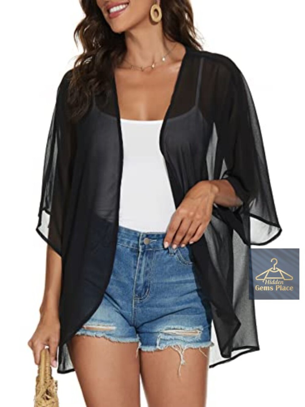 Chiffon Kimono Cardigan Beach Cover Up Sheer Open Front Summer Top